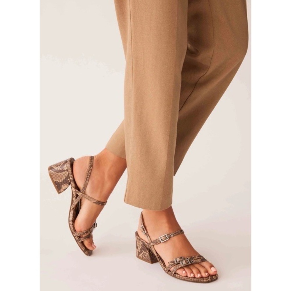 Anne Klein Mackenzie Snake Taupe Strappy Block Heel Sandals 6.5M NIB
